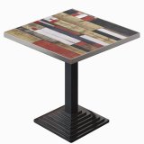 BPY | Bistro Tisch | 80 x 80 x 78,5 cm | Quadratisch | Edelstahl Rand | Vintage Bunt / Schwarz