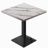 BPY | Bistro Tisch | 80 x 80 x 78,5 cm | Quadratisch | Edelstahl Rand | Weiß Marmor / Schwarz