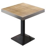 BPY | Bistro Tisch | 70 x 70 x 81 cm | Quadratisch | Edelstahl Rand | Eiche / Schwarz