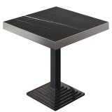 BPY | Bistro Tisch | 70 x 70 x 81 cm | Quadratisch | Edelstahl Rand | Schwarz Marmor / Schwarz