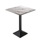 BPY | Table haute de bistrot | 80 x 80 x 112 cm | Bord en acier inoxydable | Carré | Marbre blanc / Noir