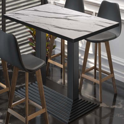 BPY | Bistro Stehtisch | 130 x 80 x 112 cm | Schwarzer Rand | Rechteckig | Weiß Marmor / Schwarz