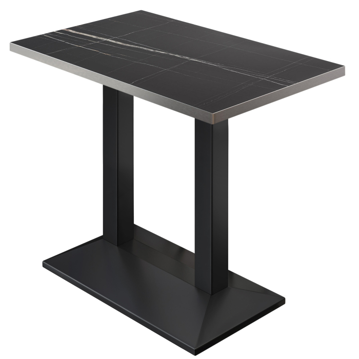 BPA | Bistro Stehtisch | 110 x 60 x 112 cm | Edelstahl Rand | Rechteckig | Schwarz Marmor / Schwarz