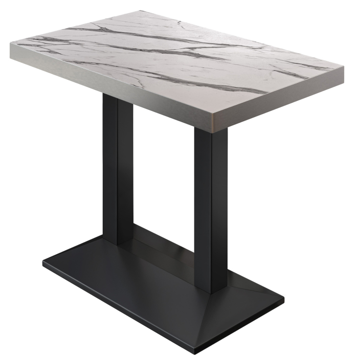 BPA | Mesa de bar | 110 x 60 x 114 cm | Borde de acero inoxidable | Rectangular | Mármol blanco / Negro