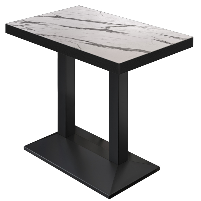 BPA | Bistro Stehtabel | 110 x 60 x 114 cm | Sort kant | Rekatngulær | Hvid marmor / Sort