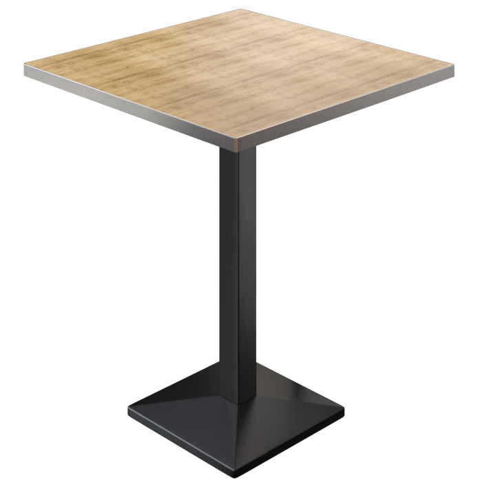 BPA | Bistro Standing Table | 70 x 70 x 112 cm | Stainless Steel Edge | Square | Oak / Black