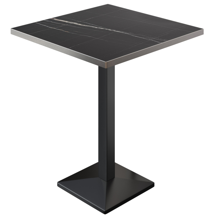 BPA | Bistro Table | 70 x 70 x 112 cm | Stainless Steel Edge | Square | Black Marble / Black