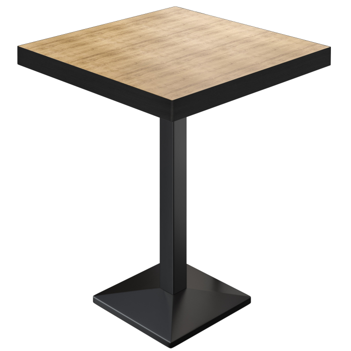 BPA | Table haute de bistrot | 70 x 70 x 114 cm | Bord noir | Carré | Chêne / Noir