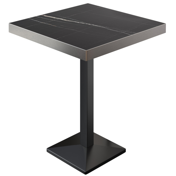 BPA | Bistro Table | 70 x 70 x 114 cm | Stainless Steel Edge | Square | Black Marble / Black