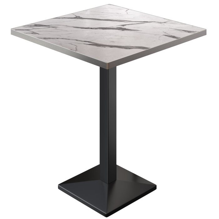 BPA | Bistro Stehtabel | 80 x 80 x 112 cm | Rustfrit stål kant | Firkantet | Hvid marmor / Sort