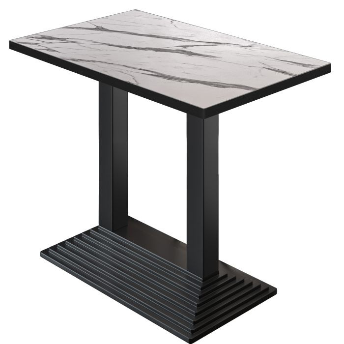 BPY | Bistro Stehtisch | 120 x 70 x 112 cm | Svart kant | Rektangulær | Hvit marmor / Svart