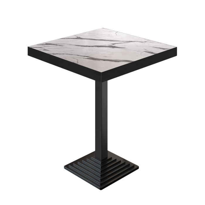 BPY | Bistro Staatstafel | 70 x 70 x 114 cm | Zwarte Rand | Vierkant | Wit Marmer / Zwart