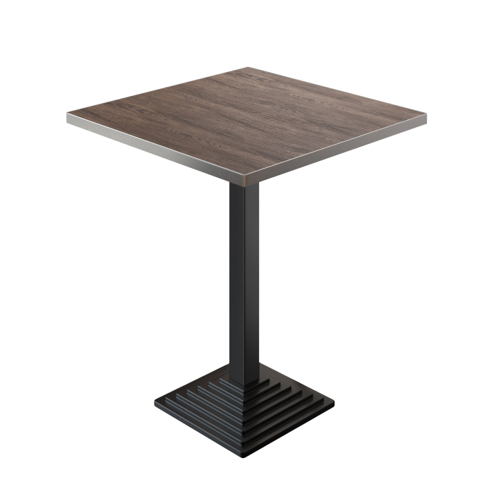 BPY | Bistro Stehtisch | 80 x 80 x 112 cm | Edelstahl Rand | Quadratisch | Light Wenge / Schwarz