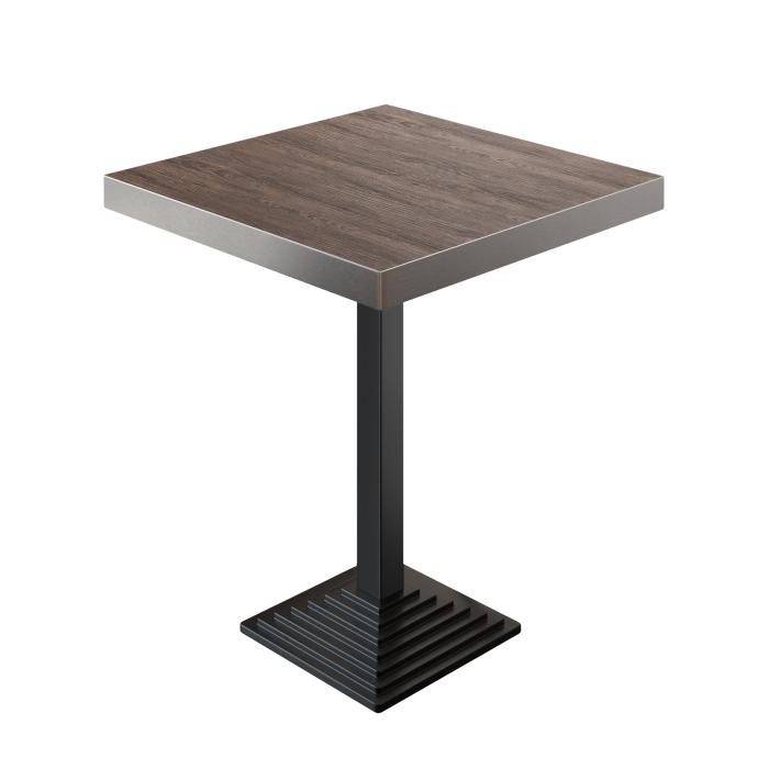 BPY | Bistro Pöytä | 80 x 80 x 114 cm | Ruostumaton teräsreuna | Neliö | Vaalea wenge / Musta