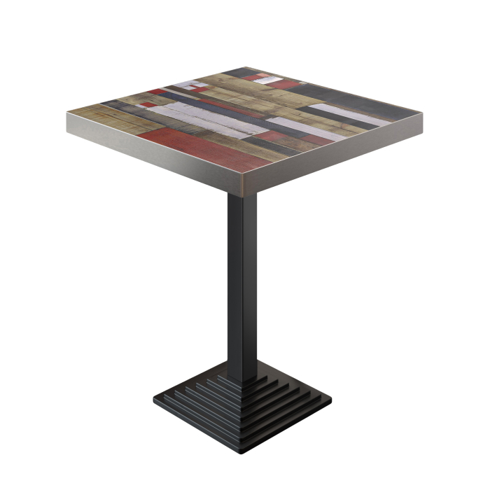 BPY | Bistro Stehtisk | 80 x 80 x 114 cm | Rostfritt stål kant | Fyrkantig | Vintage Färgglad / Svart