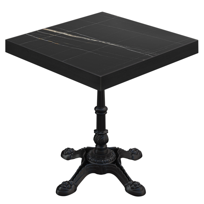 BPR | Table Bistro | 70 x 70 x 77 cm | Carré | Marbre noir / Noir
