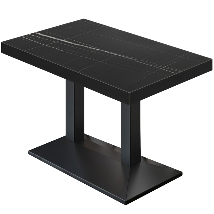BPA | Bistro Tisch | 130 x 80 x 81 cm | Rechteckig | Schwarzer Rand | Schwarz Marmor/ Schwarz