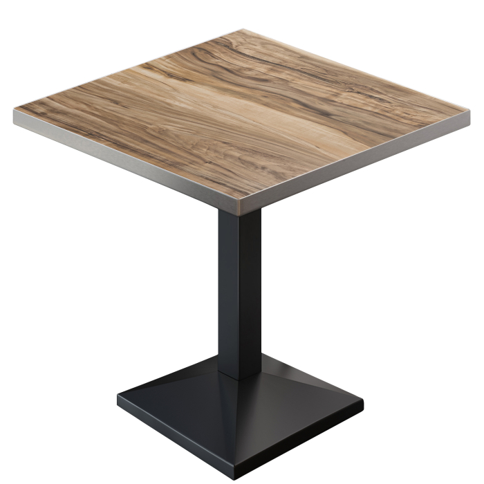 BPA | Bistro Tisch | Quadratisch | Edelstahl Rand | 70 x 70 x 78,5 cm | Sheesham / Schwarz