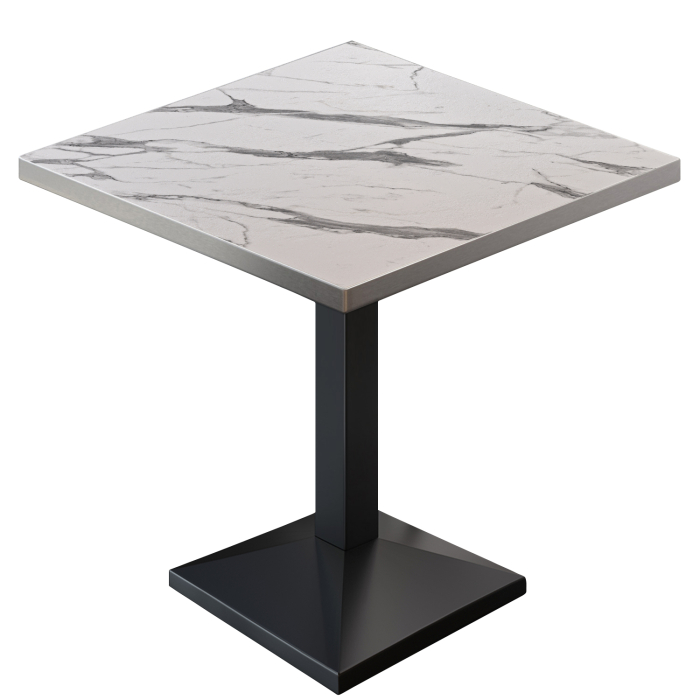 BPA | Bistro Tisch | Quadratisch | Edelstahl Rand | 70 x 70 x 78,5 cm | Weiß Marmor / Schwarz
