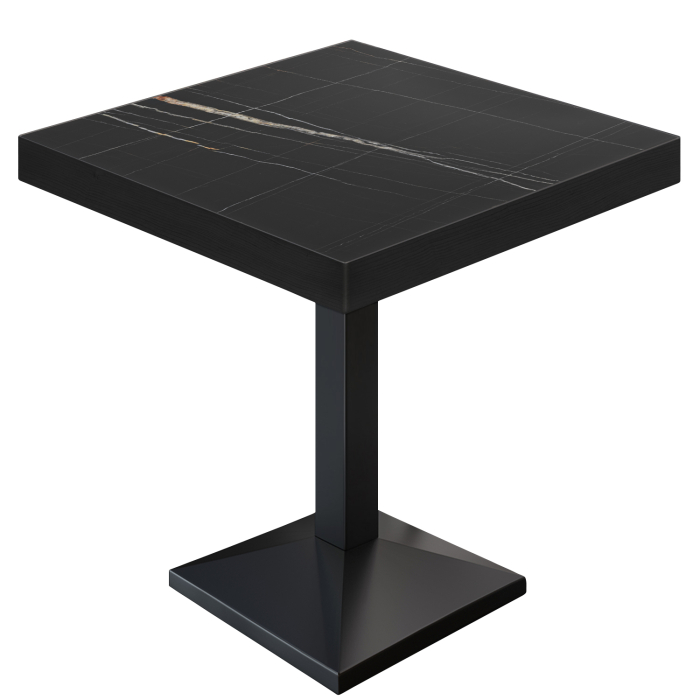 BPA | Table Bistro | Carré | 80 x 80 x 81 cm | Marbre noir / Noir