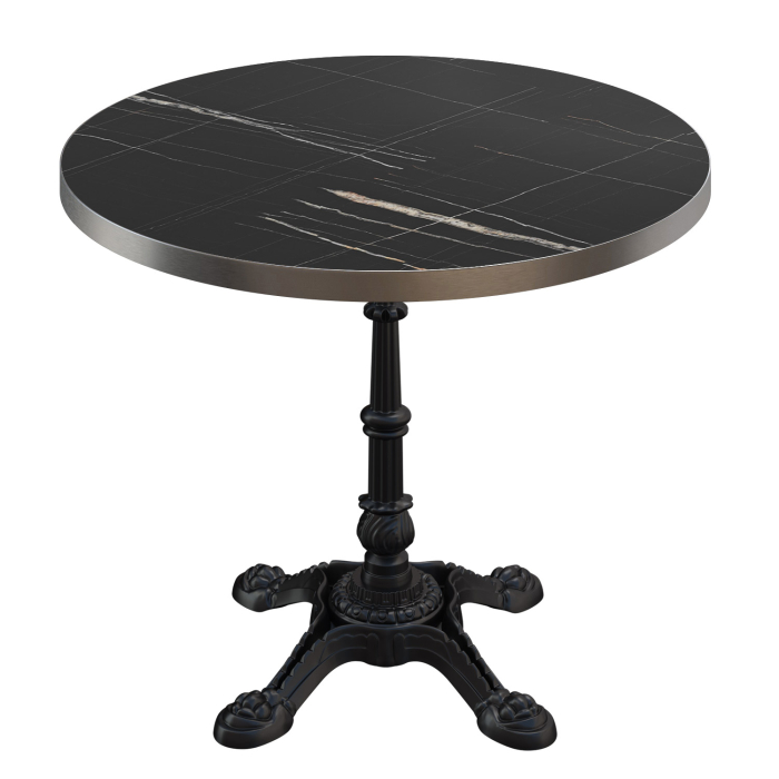 BPR | Bistro Tisch | Ø 60 x 74,5 cm | Rund | Edelstahl Rand | Schwarz Marmor / Schwarz