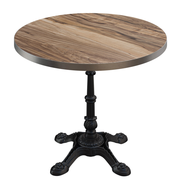 BPR | Bistro Tisch | Ø 60 x 74,5 cm | Rund | Edelstahl Rand | Sheesham / Schwarz