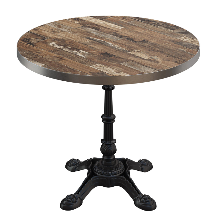 BPR | Bistro Tisch | Ø 60 x 74,5 cm | Rund | Edelstahl Rand | Vintage Old / Schwarz