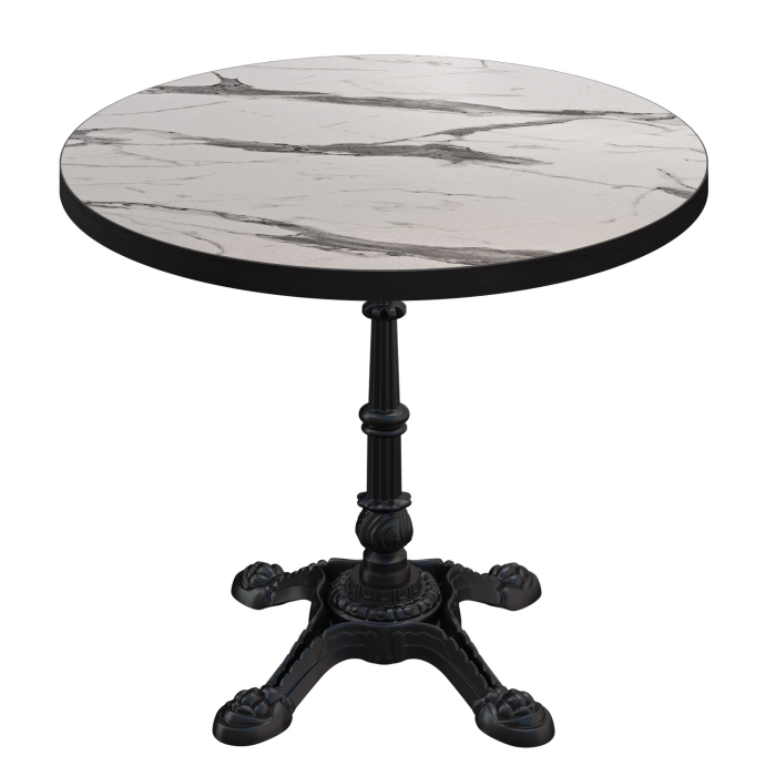 BPR | Bistro Tisch | Ø 60 x 74,5 cm | Rund | Schwarzer Rand | Weiß Marmor / Schwarz