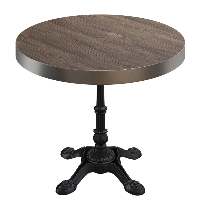 BPR | Bistro Tisch | Ø 60 x 77 cm | Rund | Edelstahl Rand | Light Wenge / Schwarz