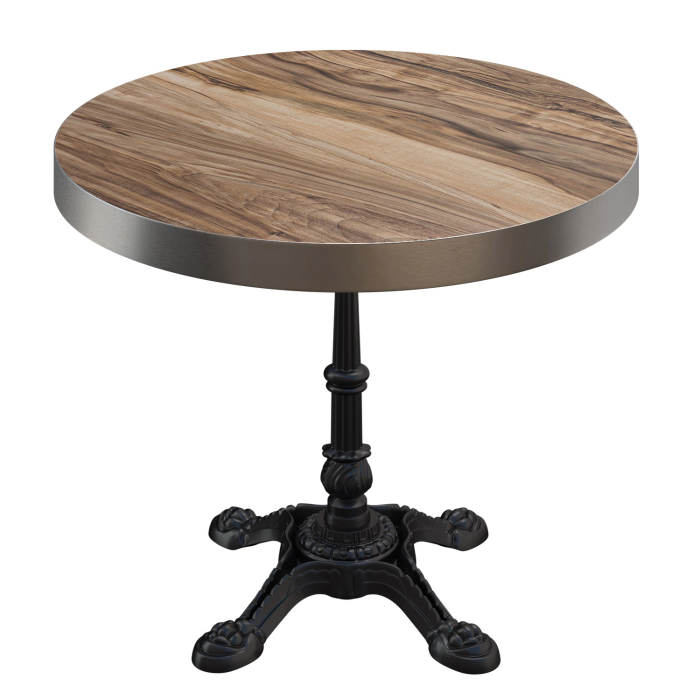 BPR | Bistro Tisch | Ø 60 x 77 cm | Rund | Edelstahl Rand | Sheesham / Schwarz