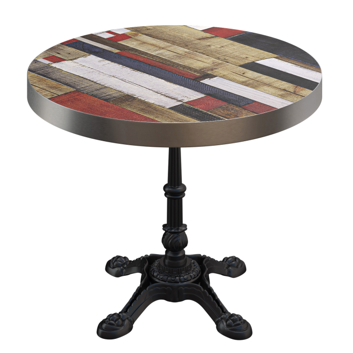 BPR | Bistro Tisch | Ø 60 x 77 cm | Rund | Edelstahl Rand | Vintage Bunt / Schwarz