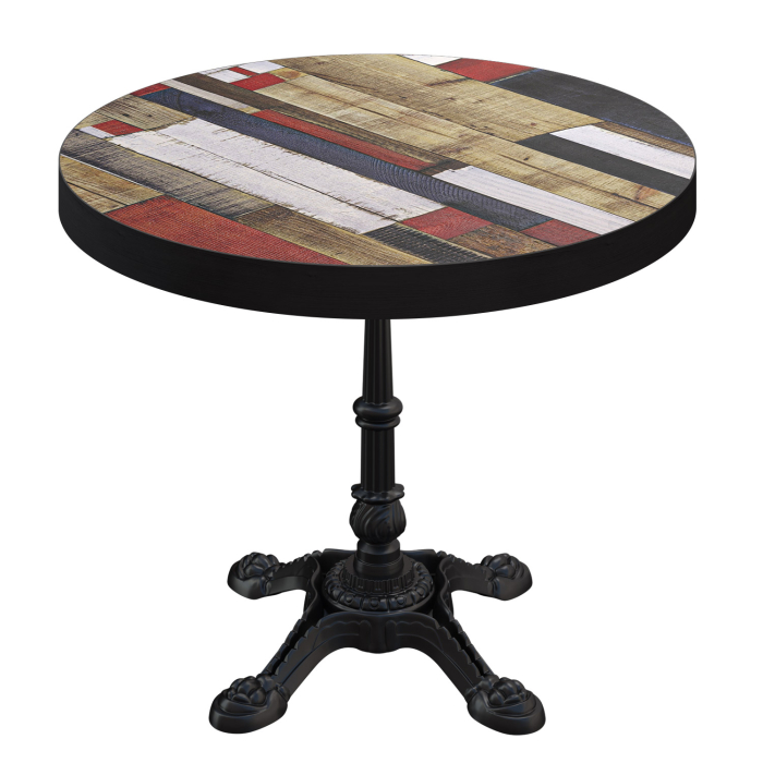 BPR | Bistro Tisch | Ø 60 x 77 cm | Rund | Schwarzer Rand | Vintage Bunt / Schwarz