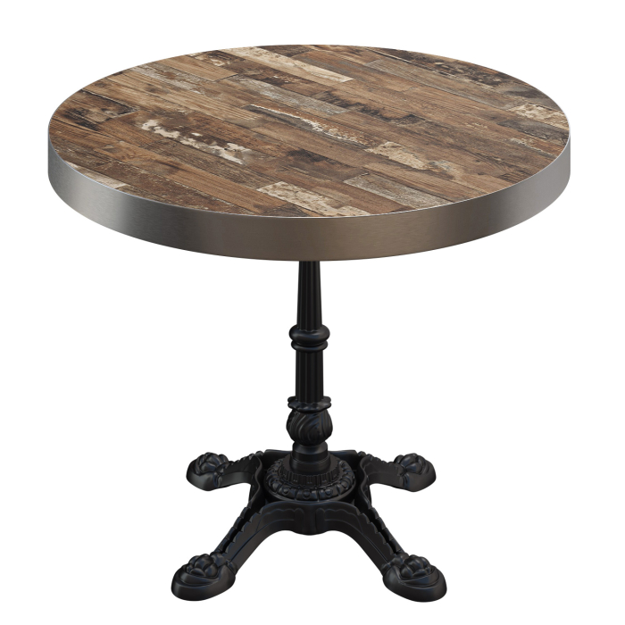 BPR | Bistro Tisch | Ø 60 x 77 cm | Rund | Edelstahl Rand | Vintage Old / Schwarz