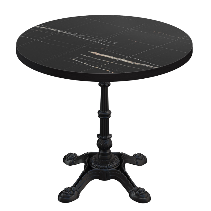 BPR | Bistro Tisch | Ø 70 x 74,5 cm | Rund | Schwarzer Rand | Schwarz Marmor / Schwarz
