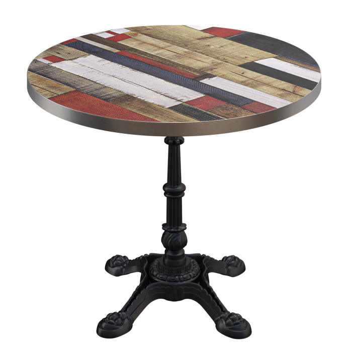 BPR | Bistro Tisch | Ø 70 x 74,5 cm | Rund | Edelstahl Rand | Vintage Bunt / Schwarz