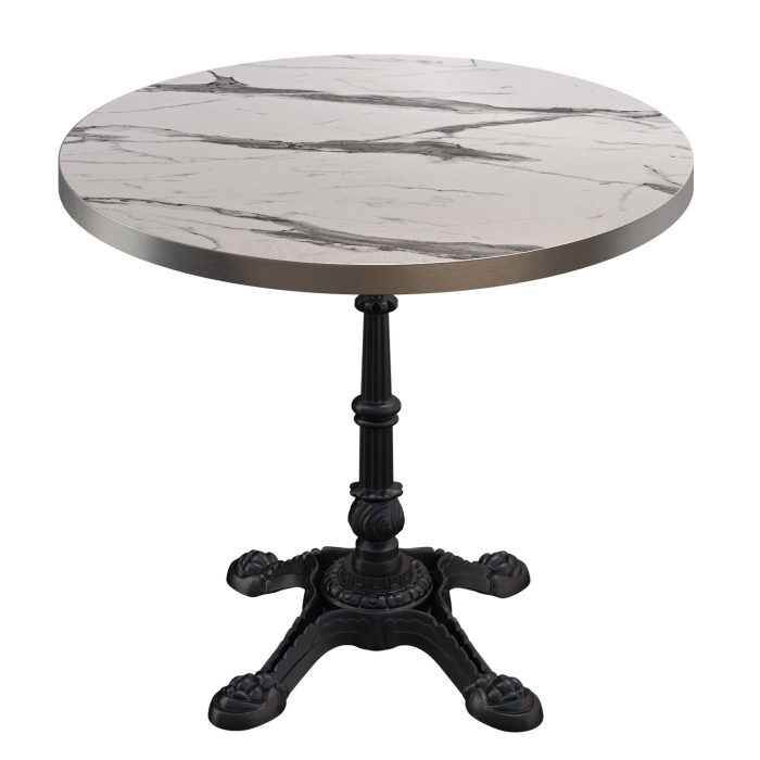 BPR | Bistro Tisch | Ø 70 x 74,5 cm | Rund | Edelstahl Rand | Weiß Marmor / Schwarz