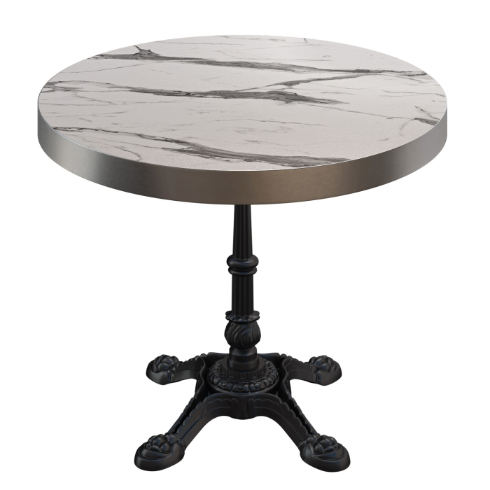 BPR | Bistro Tisch | Ø 70 x 77 cm | Rund | Edelstahl Rand | Weiß Marmor / Schwarz