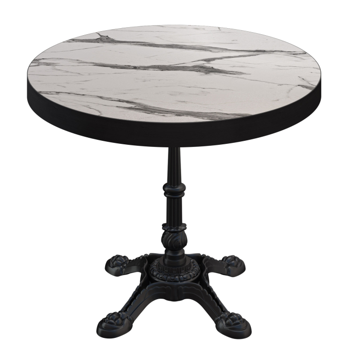 BPR | Bistro Tisch | Ø 70 x 77 cm | Rund | Schwarzer Rand | Weiß Marmor / Schwarz