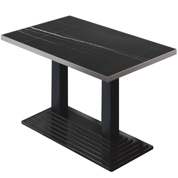 BPY | Bistro Tisch | 130 x 80 x 78,5 cm | Quadratisch | Edelstahl Rand | Schwarz Marmor / Schwarz