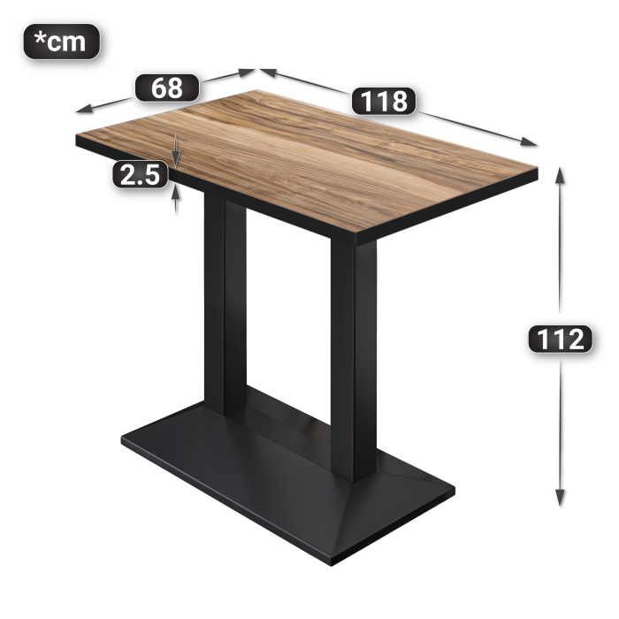 BPA | Bistro ståbord | 120 x 70 x 112 cm | Sort kant | Firkantet | Sheesham / Sort