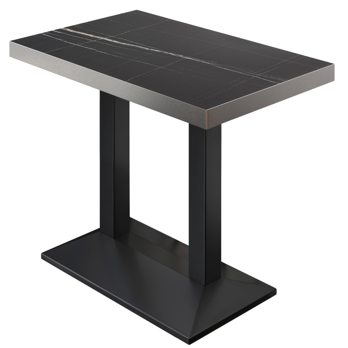BPA | Bistro Stehtøj | 130 x 80 x 114 cm | Rustfri stål kant | Rektangulær | Sort marmor / Sort