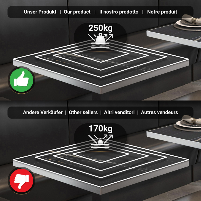 BPA | Bistro Stehtisch | 80 x 80 x 112 cm | Rustfrit stål kant | Firkantet | Sort marmor / Sort