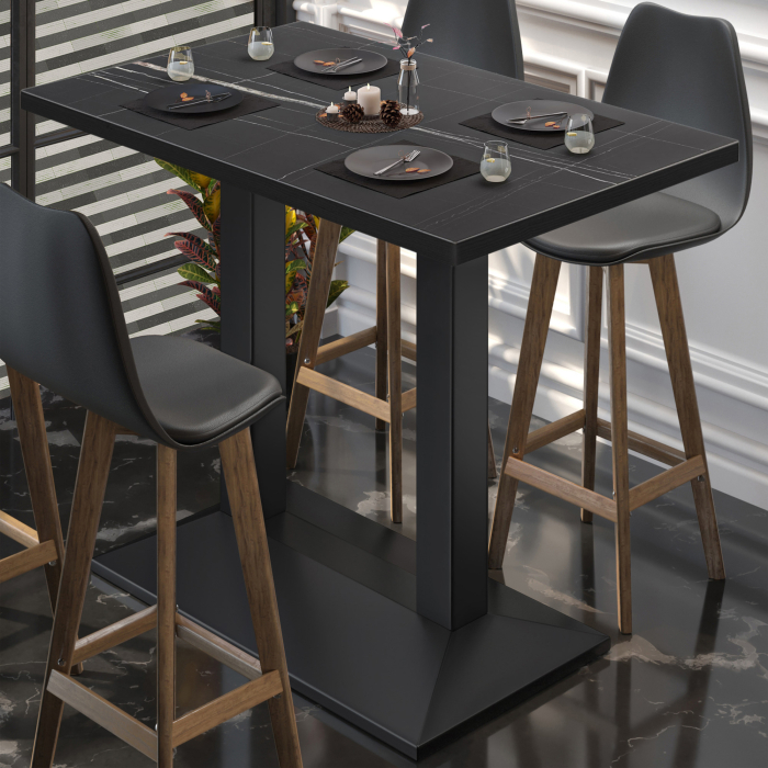 BPA | Bistro Stehtøj | 110 x 60 x 112 cm | Sort Kant | Rektangulær | Sort Marmor / Sort