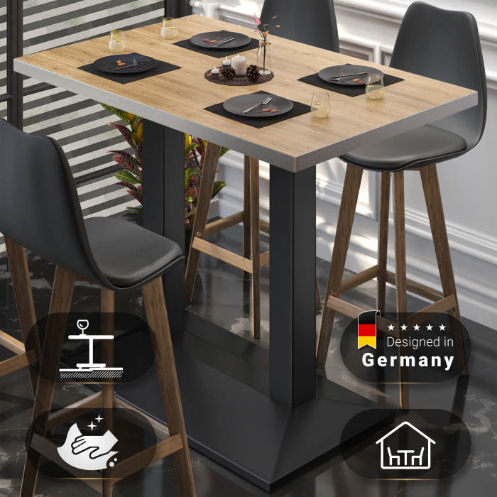 BPA | Bistro Stehbord | 110 x 60 x 112 cm | Rustfritt stål kant | Rektangulær | Eik / Svart BPA | Bistro Stehbord | 110 x 60 x 112 cm | Rustfritt stål kant | Rektangulær | Eik / Svart