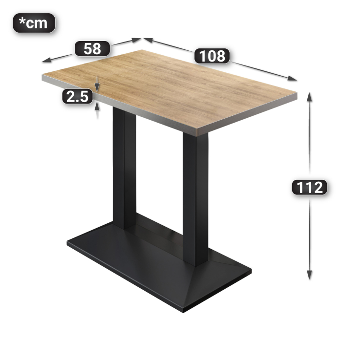 BPA | Bistro Stehbord | 110 x 60 x 112 cm | Rustfritt stål kant | Rektangulær | Eik / Svart BPA | Bistro Stehbord | 110 x 60 x 112 cm | Rustfritt stål kant | Rektangulær | Eik / Svart