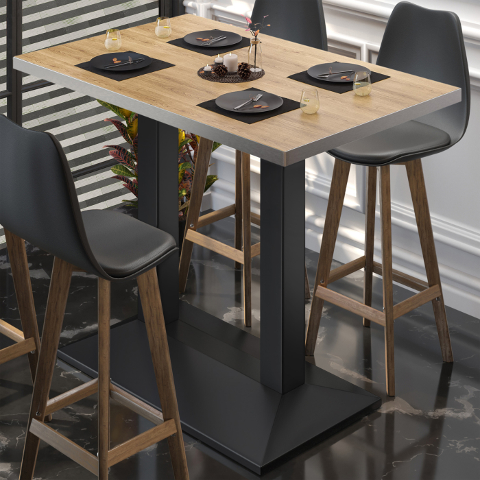 BPA | Bistro Stehbord | 110 x 60 x 112 cm | Rustfritt stål kant | Rektangulær | Eik / Svart BPA | Bistro Stehbord | 110 x 60 x 112 cm | Rustfritt stål kant | Rektangulær | Eik / Svart
