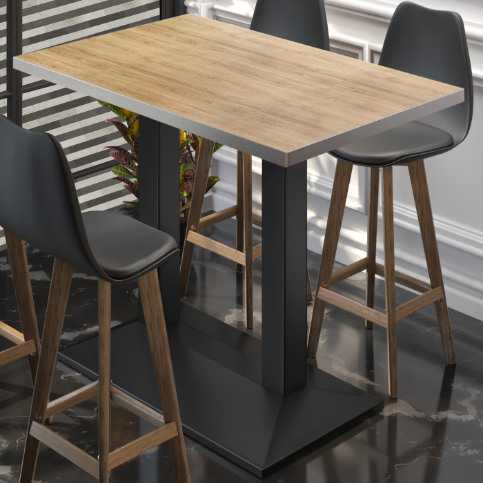 BPA | Bistro Stehbord | 110 x 60 x 112 cm | Rustfritt stål kant | Rektangulær | Eik / Svart BPA | Bistro Stehbord | 110 x 60 x 112 cm | Rustfritt stål kant | Rektangulær | Eik / Svart