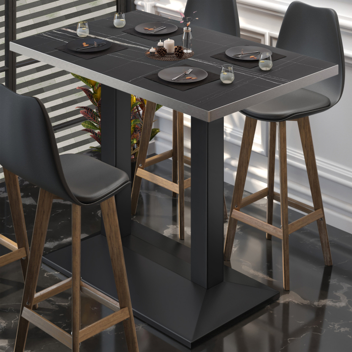 BPA | Bistro Stehtisch | 110 x 60 x 112 cm | Rustfritt Stål Kant | Rektangulær | Svart Marmor / Svart
