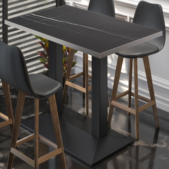 BPA | Bistro Stehtisch | 110 x 60 x 112 cm | Rustfritt Stål Kant | Rektangulær | Svart Marmor / Svart