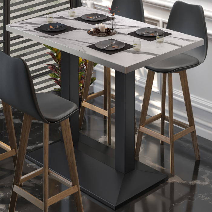 BPA | Bistro Stehtisch | 110 x 60 x 112 cm | Rustfritt stål kant | Rektangulær | Hvit marmor / Svart BPA | Bistro Stehtisch | 110 x 60 x 112 cm | Rustfritt stål kant | Rektangulær | Hvit marmor / Svart